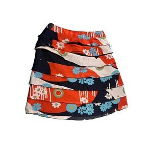 DStudio Silk Skirt Size 8 Retro Mod Floral Pleated Midi Colorful